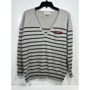 Seaton Striped 100% Cashmere V-Neck Sweater Sz S Oversize Quiet Luxury Preppy